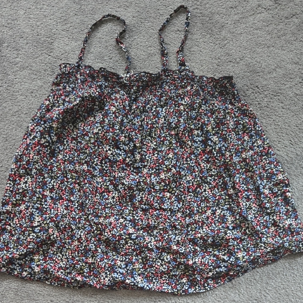 Lane Bryant Black Floral Smocked Cami with Red & Blue Accents